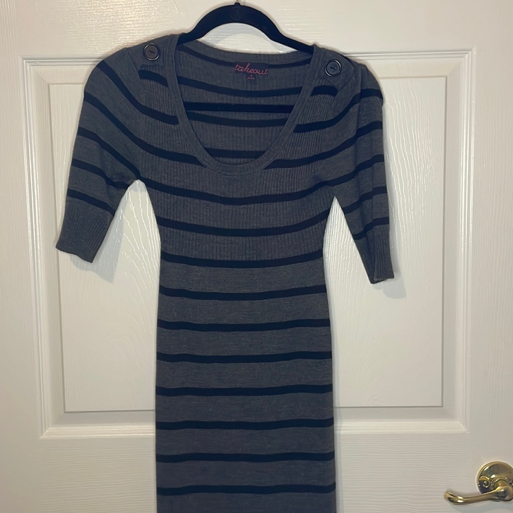 Takeout grey & black striped sweater dress size small